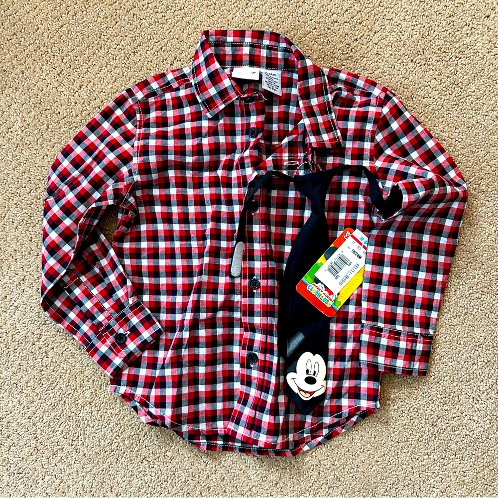 Mickey Mouse, Dress Shirt w/ Tie- Boys Size 18-24 months, NEW w/tags! Disney.